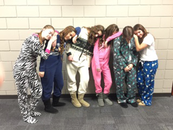 Shhhhh!  Freshmen are sleeping.  Its Pajama day at SHS.  (Photo by Bethany Piel)