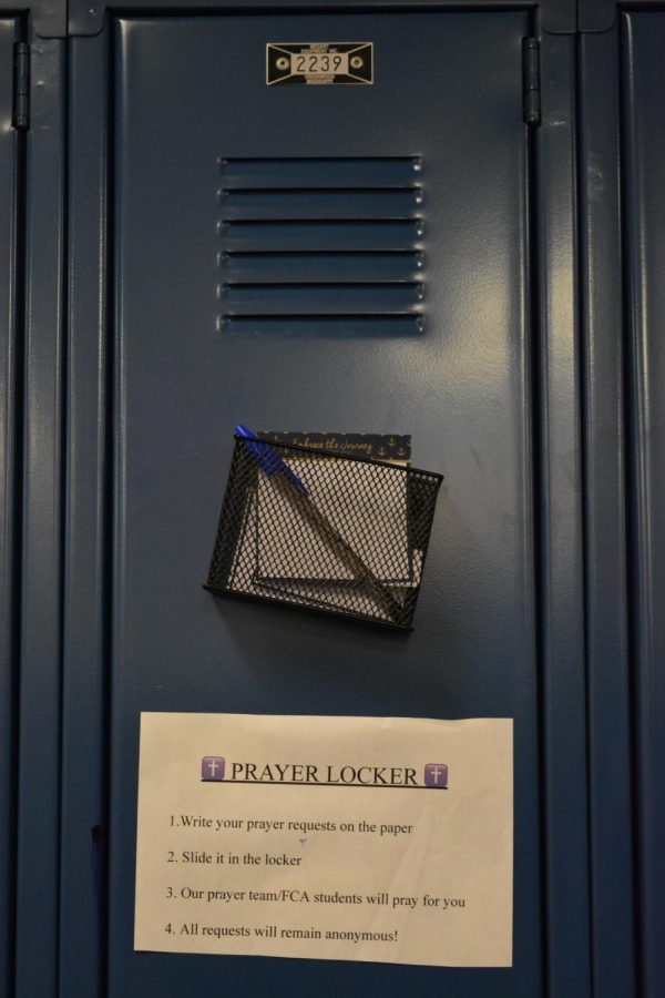 Locker 2239 is a new feature installed by FCA this year.  Students can submit anonymous prayers to this locker, and FCA members will include those prayers at their weekly meetings on Friday mornings. 