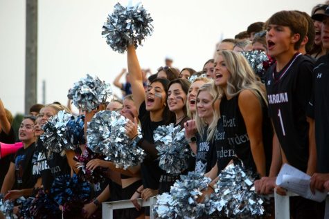 Seniors Ellie Noble, Kaylynn McClenny, Kaylee Moe, Bridget Lockhart, and Avary Polter cheer for the Vikings football game vs. Hayden. After the Vikings won 35-14, #BeatHayden spread on Instagram, with Vikings posting pictures of themselves in their Black Out attire as a way of celebration.